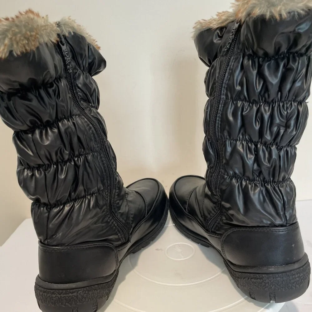 TOTES BEATRIX Winter Boots Women 8 WC Wide Calf Black Faux Rabbit Fur Lining